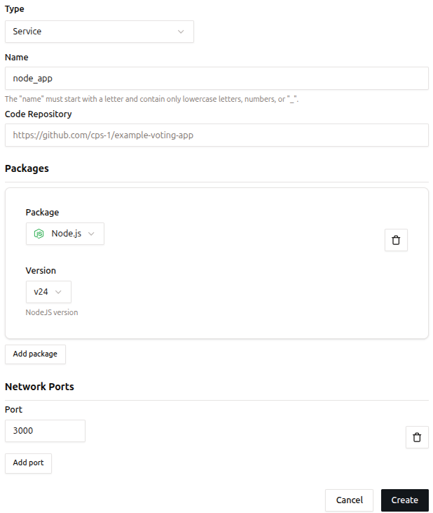 New Service form